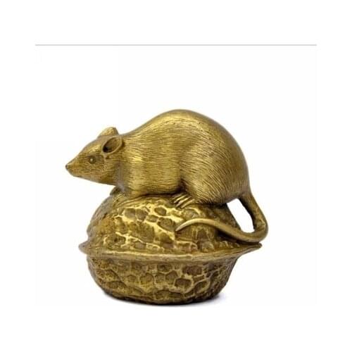 Light bronze 12 zodiac rats Fengshui ornaments, disaster prevention and operation copper mouse, walnut mouse and bronze ware