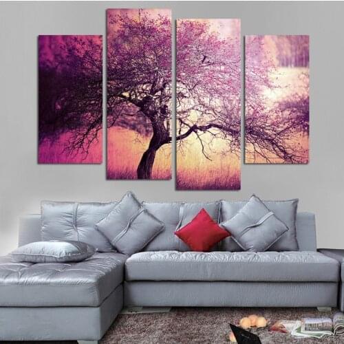 4 pieces unframed romantic purple tree scenery canvas painting printed picture for kitchen living room home decor