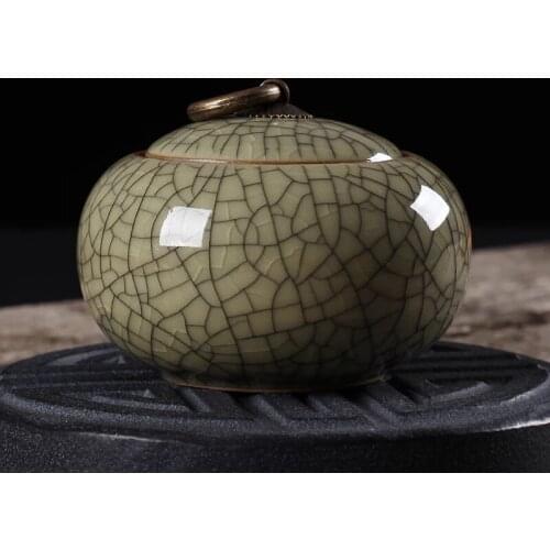 NOOLIM Ceramic Tea Caddy Stove Canister for Puer Creative Longquan Celadon Ice Cracked Glaze Storage Jars Porcelain Sealed Cans