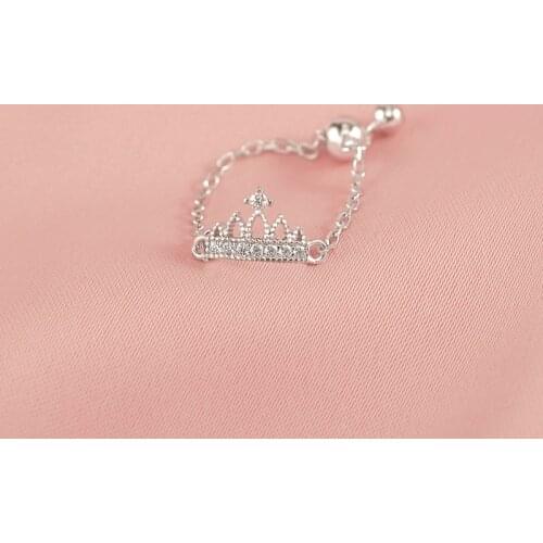 Crown Chain Rings For Women Girl Crystal Adjustable Korean Fashion Simple Design Daughter Birthday Gift Wedding Jewelry BOYULIGE