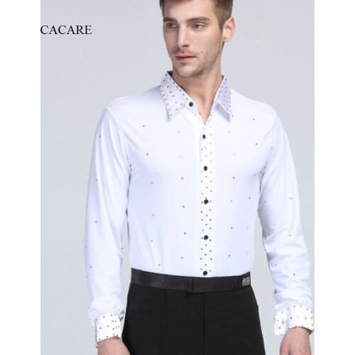 Latin Dance Shirts Jumpsuit Men Boy Latina CHEAPEST D0321 Adult Children Dance Top Shirt Romper White Long Sleeve Rhinestones