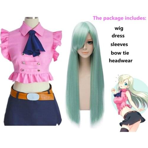Anime Cosplay Female Seven Deadly Sins Anime Costume Elizabeth Lyons Halloween Cosplay Uniform Set Costume Clothes Wig