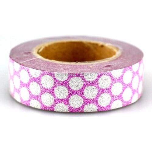 1PCS 15mm*10m White Dots on Pink Glitter Tape Decorative Washi Tape Paper Scrapbooking Adhesive Tapes for Photo Album Stationery