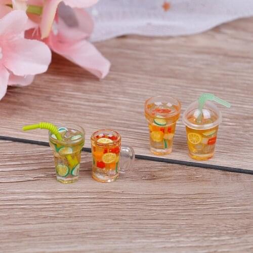 1Pcs 1/12 Mini Resin Fruit Tea Cup Simulation Miniature Drinks Model Furniture Toy Doll Home Decoration Dollhouse Accessories