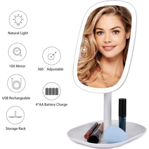 Multifunctional Smart LED Makeup Mirror Light With 10X Magnifying Glass Portable Compact Desklamp Touch Screen Cosmetic Mirror