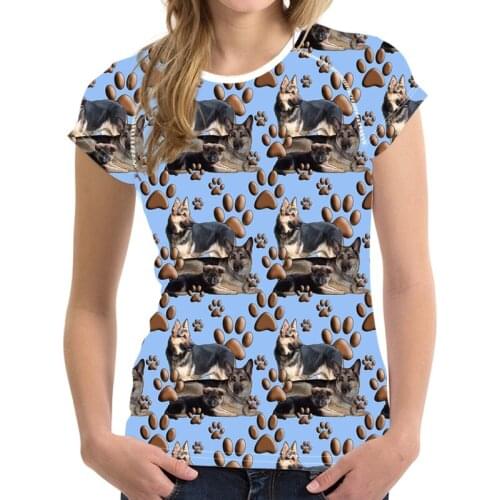 Vogue O-Neck Summer Female Slim Tops Cute German Shepherd Dog Print Black Tshirts Harakuju Women T-Shirts Tee Dropshipping