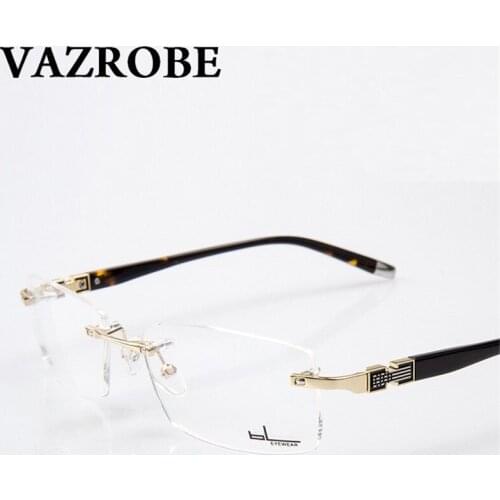 Vazrobe Rimless Glasses Men Eyeglasses Frames for Man Gold Spectacles Prescription Myopia Diopter Lenses Eyeglass Frameless Man