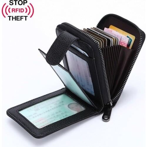 RFID Man Card Holders Drivers License Caser Genuine Leather Small Man Money Pocket Men Wallets With Coin Pocket Zipper Purse