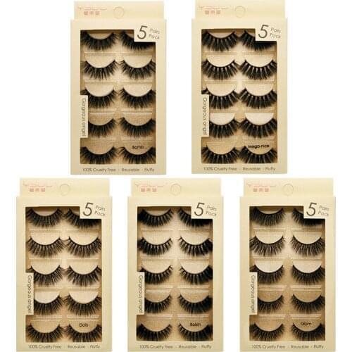 Natural 5 pairs 10 boxes natural long false eyelashes fluffy 3d mink lashes cruelty free makeup fake eyelash extension faux cils