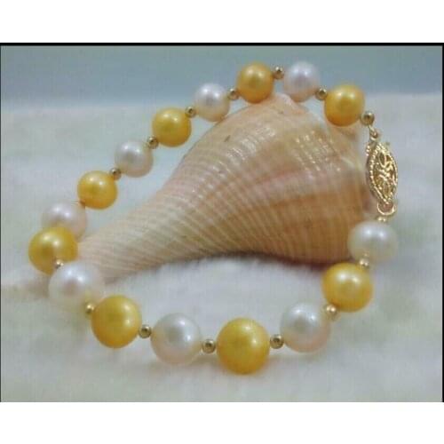 “Natural AAA 9-10mm South Sea Genuine White Gold Pearl Bracelet 7.5-8"