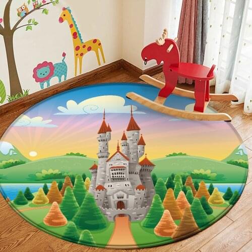 Non-slip Wonderful World Carpet Castle Dessert Castle Rainbow Childrens Rug Round Tapis Decorative Childrens Carpet Flannel