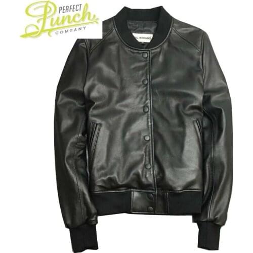 Autumn 2021 Genuine Spring Women Bomber Sheepskin Coat Short Real Leather Jacket Campera Mujer 1702 KJ2277
