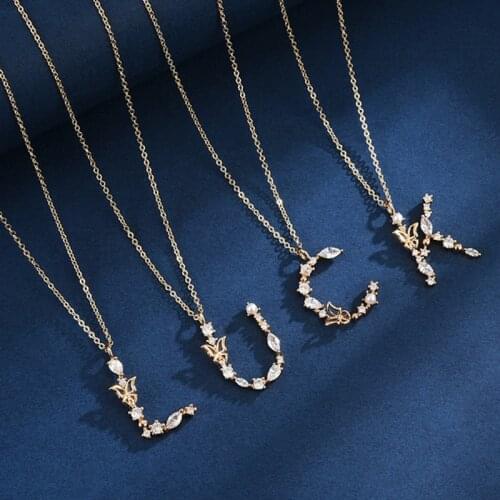 925 Sterling Silver Zircon Pendant Necklace Womens Butterfly 26 Letters Imitation Pearl Valentines Day Gift High Jewelry NK086