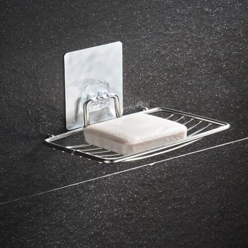 Punch-Free Suction Cup Soap Holder Drain Stainless Steel Wall-Mounted Soap Dish Shower Box Dish Single / Double layer
