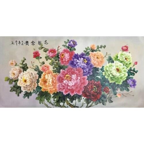 Hand Painted High Quality Oil Painting on Canvas Realist Peony Flower Canvas Painting Wall Art Picture Painting for Home Decor