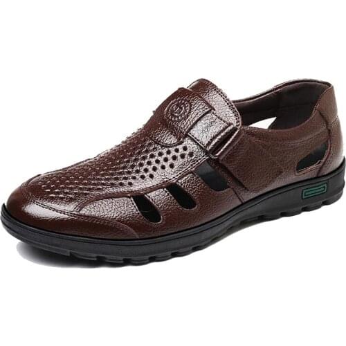 Men Genuine Leather Sandals Summer Cow Leather For Beach Breathable Fisherman Shoes Slipper Style Soft Bottom