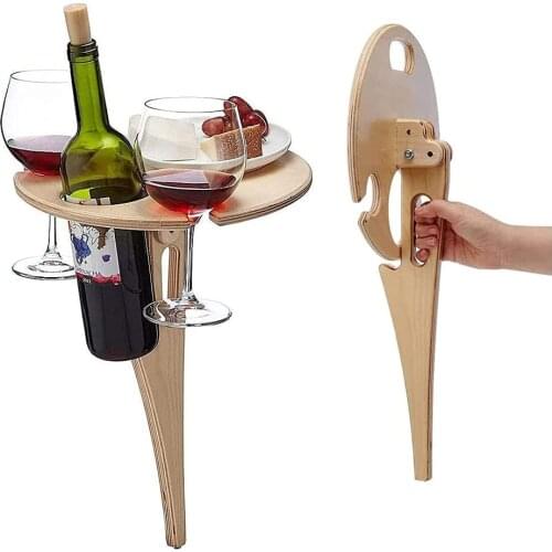 Outdoor Folding Wine Table - Portable Wooden Picnic Table Wine Glass Rack Collapsible Table for Outdoors Garden Travel Stand