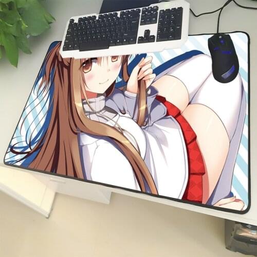 XGZ Anime Large Size Mouse Mat Black Lock Side Cartoon Sexy Long Hair Girl Lovely Laptop PC Table Mat Rubber Universal Non-slip