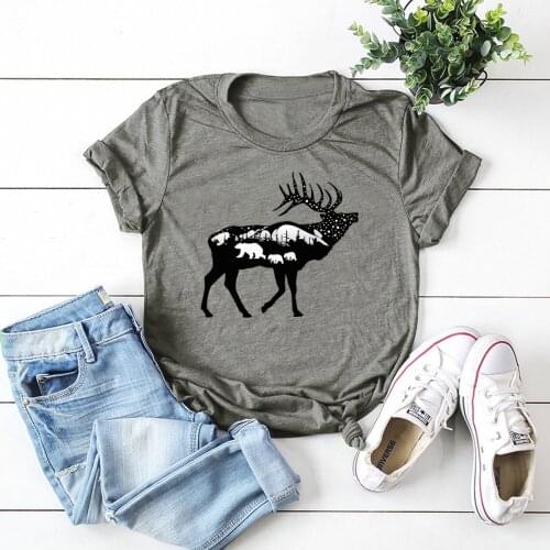 Funny T Shirts Christmas Deer Print TShirt Women Cotton Short Sleeve Summer Tops Kawaii Women T Shirt Streetwear
