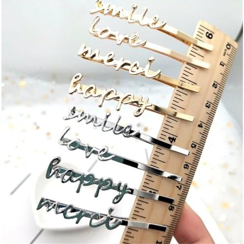 Word Letters Hairpins Smile Happy Merci Love Golden Silver Hair Clips Barrettes Hairgrips for Women Headwear Hair Accessories