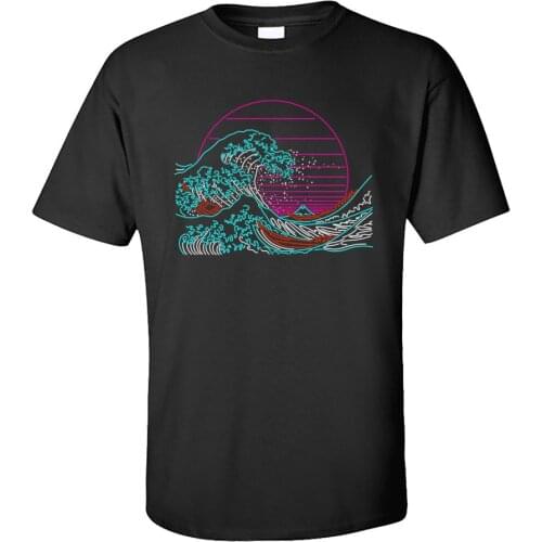 O Neck T Shirt Men Tops Tees Great Wave Neon Off Kanagawa Vintage Short Sleeve 2020 Popular 100% Cotton Summer T-shirts