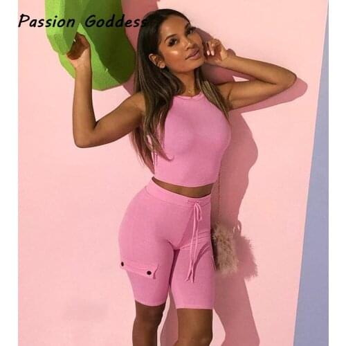 Fitness Home Womens 2 Piece Matching Sets Solid Color Cropped Tops Tank Skinny Mid Five Leggings Workout Tracksuits Outfits