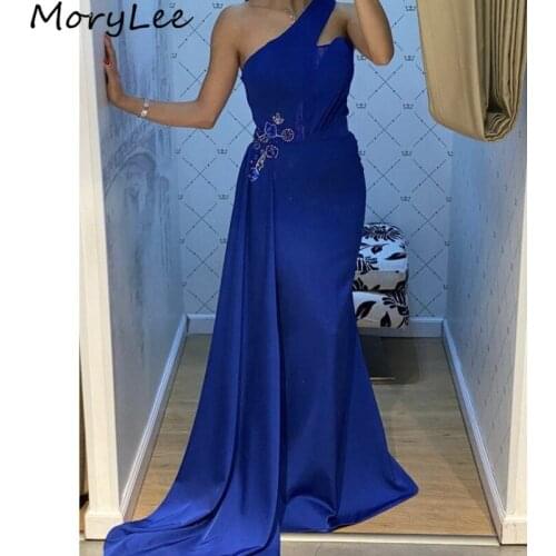 Prom Dresses Sexy Royal Blue Spandex Satin Crystal Beaded Mermaid Prom Dresses With Zipper Back vestidos de fiesta de noche