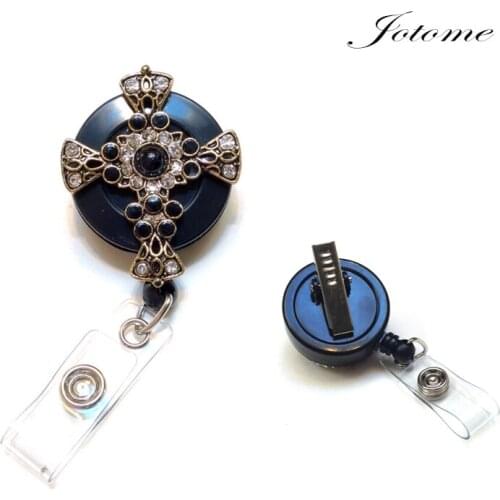 100pcs/Black Accent Graceful Cross Nurse Medical Retractable ID badge holder reel