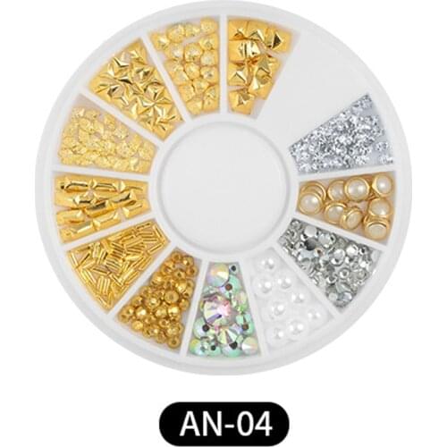 11 Types Gold Silver Nail Charms Metal Rivets Rhinestones 3D Pearl Nail Jewelry DIY Nail Art Decorations Accessories Glue Wheel