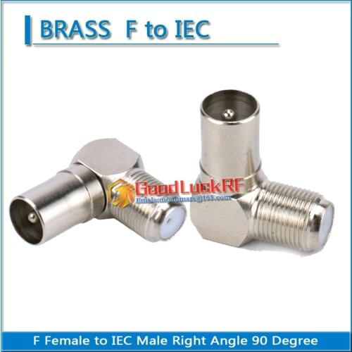 1X Pcs F To IEC DVB-T TV PAL Connector Socket F Female To IEC Male Plug 90 Degree Right Angle Nickel Plated Coaxial RF Adapters