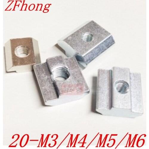 20pcs 20-m3/M4/M5/M6 T Sliding Nut block M3 M4 M5 M6 for 2020 Aluminum Profile Zinc Coated Plate Aluminum Accessories