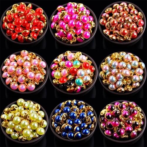 50pcs 6/8/10MM Glossy Gradient Pearl Bead Sew On Rhinestones Gold Claw Flatback Half Round Pearl For Diy Wedding Dress Crafts