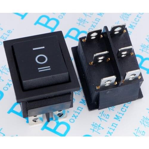 5PCS 25 * 31 6pin three-gear KCD4-202 16A rocker switch rocker rocker switch black 6-pin 3 gear