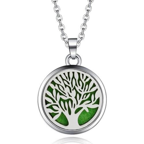 Tree Of Life Aroma Box Necklace Magnetic Stainless Steel Aromatherapy Essential Oil Diffuser Perfume Box Locket Pendant Jewelry