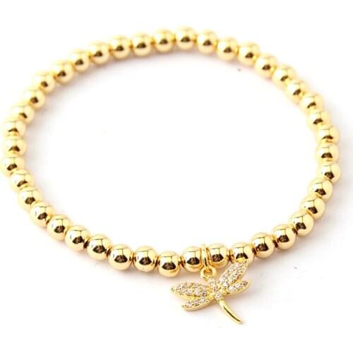 Free Shipping 5mm Round Copper Beads Dragonfly CZ Charm Bracelets & Bangles