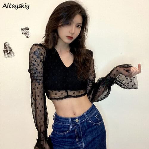 Blouses Women Backless Sexy V-neck Design Slim Trendy Ladies Crop Top Long Sleeve Summer Ins Streetwear Party Korean Style Chic