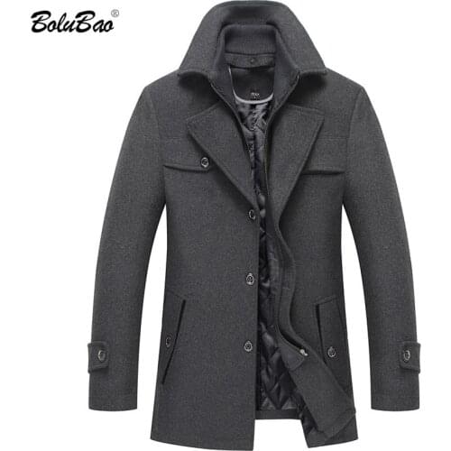 BOLUBAO Winter Wool Blend Coat Men Brand Men Double Collar Casual Wool Coats Solid Color Warm Thick Wool Overcoat Male