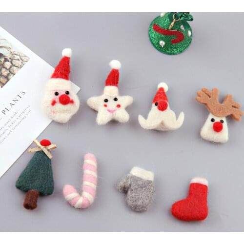 DIY Handmade Jewelry Accessories Materials 10pcs Christmas Wool Felt Cute Stars Deer Animal Tree Glove Candy Cane Patch Stickers