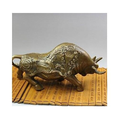 Extra Large bronze brass Small NICE Wall Street Chieese Kylin Bull OX Statue Figure 8"L Decoration 100% Brass Bronze