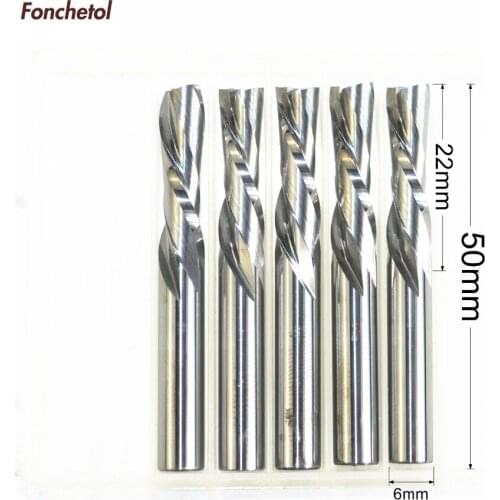 6mm*22mm-5pcs,2 flutes down cut milling cutter,woodworking router bit,cnc solid carbide tool,PVC,wood,left spiral end mill