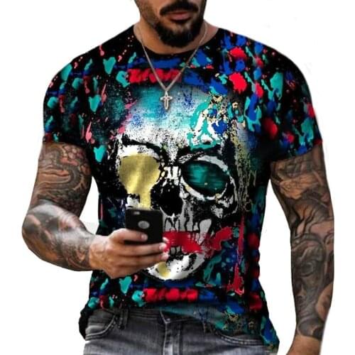 Skull 3D printed T-shirt mens hip hop punk style 3D printed T-shirt latest 2021 polyester material summer style