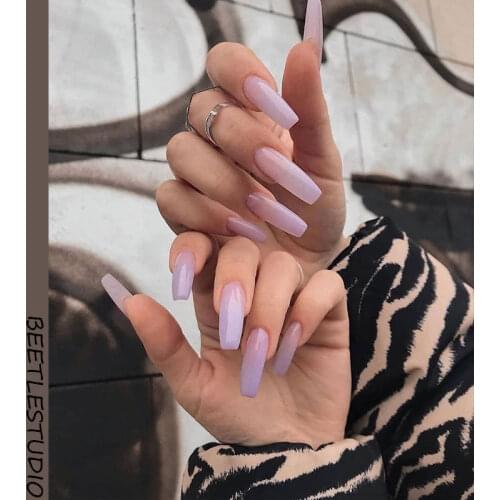 Naked Purple Gradient Wearing Nail Patch Manicure Finished Super Long Trapezoid Shaped Fake Nail Patches Removable False Nail