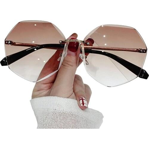 Gradient Frameless Trim Sunglasses For Outdoor Riding Lightweight Anti-glare Resistant Sunglasses With Silicone Nose Pads