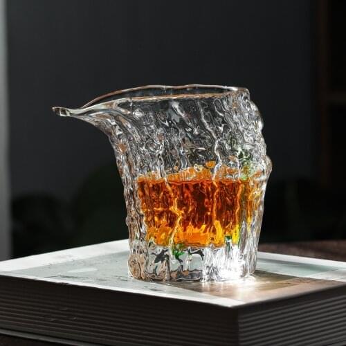 Crystal Glass Fair Teacup Thickened Creative Handmade Hammer Tree Pattern Japanese Tea Ceremony Long Mouth Public Cup 210ml