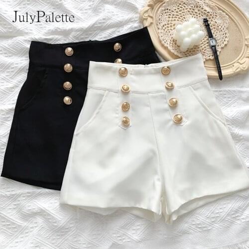JulyPalette Fashion High Waist Double breasted Shorts 2021 Summer Women Wide-leg Slim Shorts Casual Office Ladies Suit Shorts