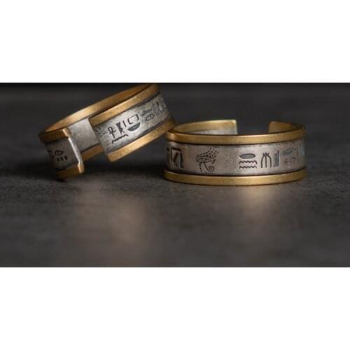 Horus Eye Egypt symbol S925 sterling Silver open rings for man and women fashion jewelry