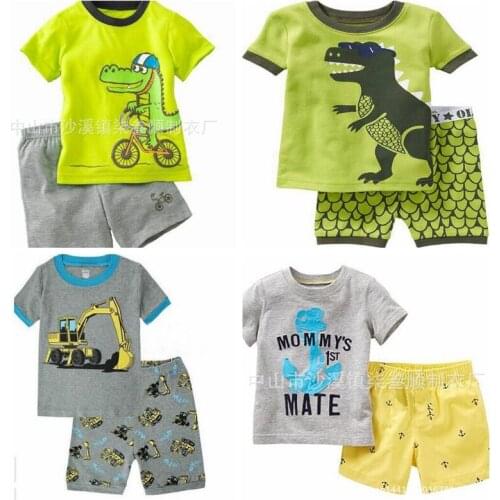 New Green Cartoon Baby Boy Clothes Set Bike Children Tee Shirts Pants Suits Kids Outfit 100% Cotton Tops Panties 2 -7 Years