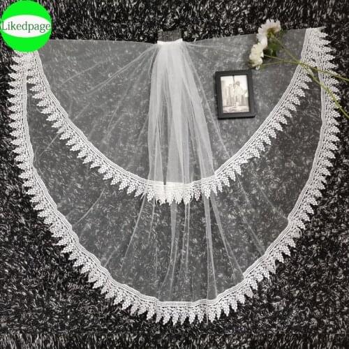 Short Wedding Bride Veil 2021 Two Layer Voile Mariage Welon Slubny Lace Edge Velo De Novia Sposa Weeding Accessoire Metal Comb