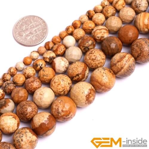 Round Faceted Picture Jaspers Stone Beads Natural Stone Beads DIY Loose Beads For Jewelry Making Strand 15" Wholesale