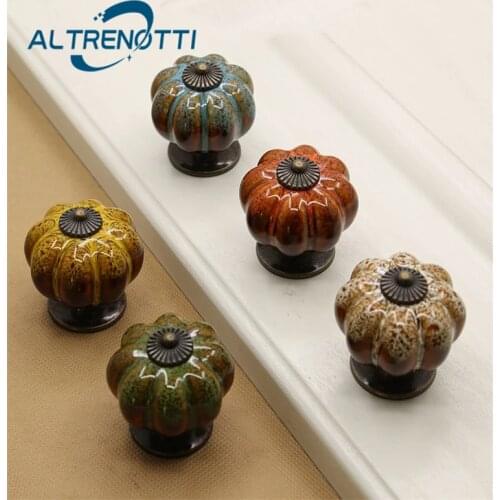 Furniture Drawer Ceramic Handle Pumpkin Rural Kid Room Cabinet Kitchen Cupboard Wardrobe Door Pull Dresser Closet Knob Hardware
